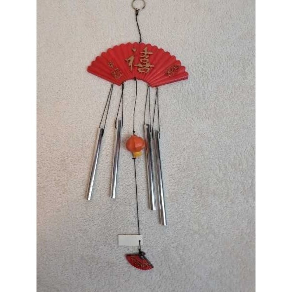 Red Fan Wind Chime Lucky Symbol Happy Buddha Lantern Lucky Charm decor